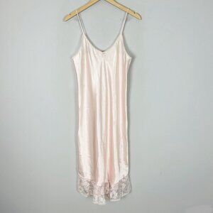 Vintage Jennifer Logan Long Pink Nightgown Satin & Lace Size Medium Women's